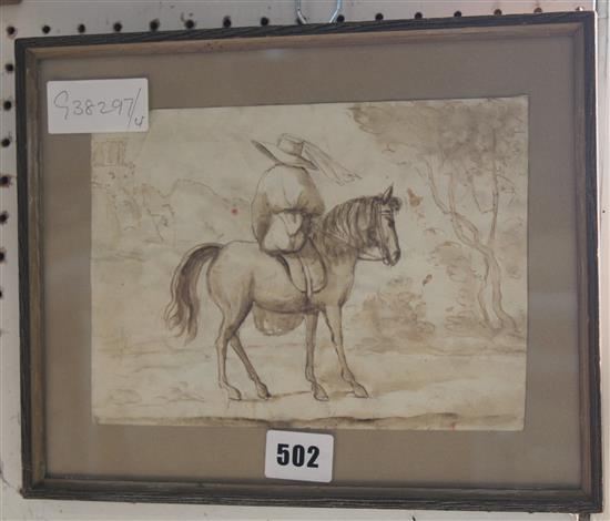 Pen & ink, artist on horseback c1827